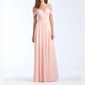 Kleinfeld Maxi Dress Size 12 Formal Peach Cold Off Shoulder Pleated Chiffon